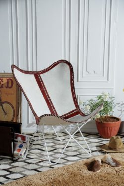 Leather, canvas and iron chair