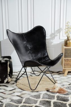Leather and iron chair black