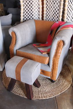 Leather and canvas sofa