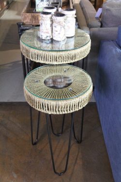Teddy side table set of two - glass, rattan and metal