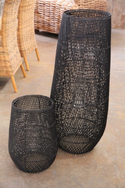 Black rattan lantern small