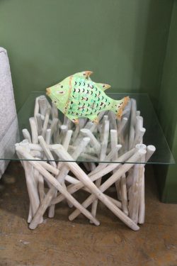 Stick table white wash with glass
