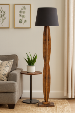 Wooden floor lamp with shade (black)